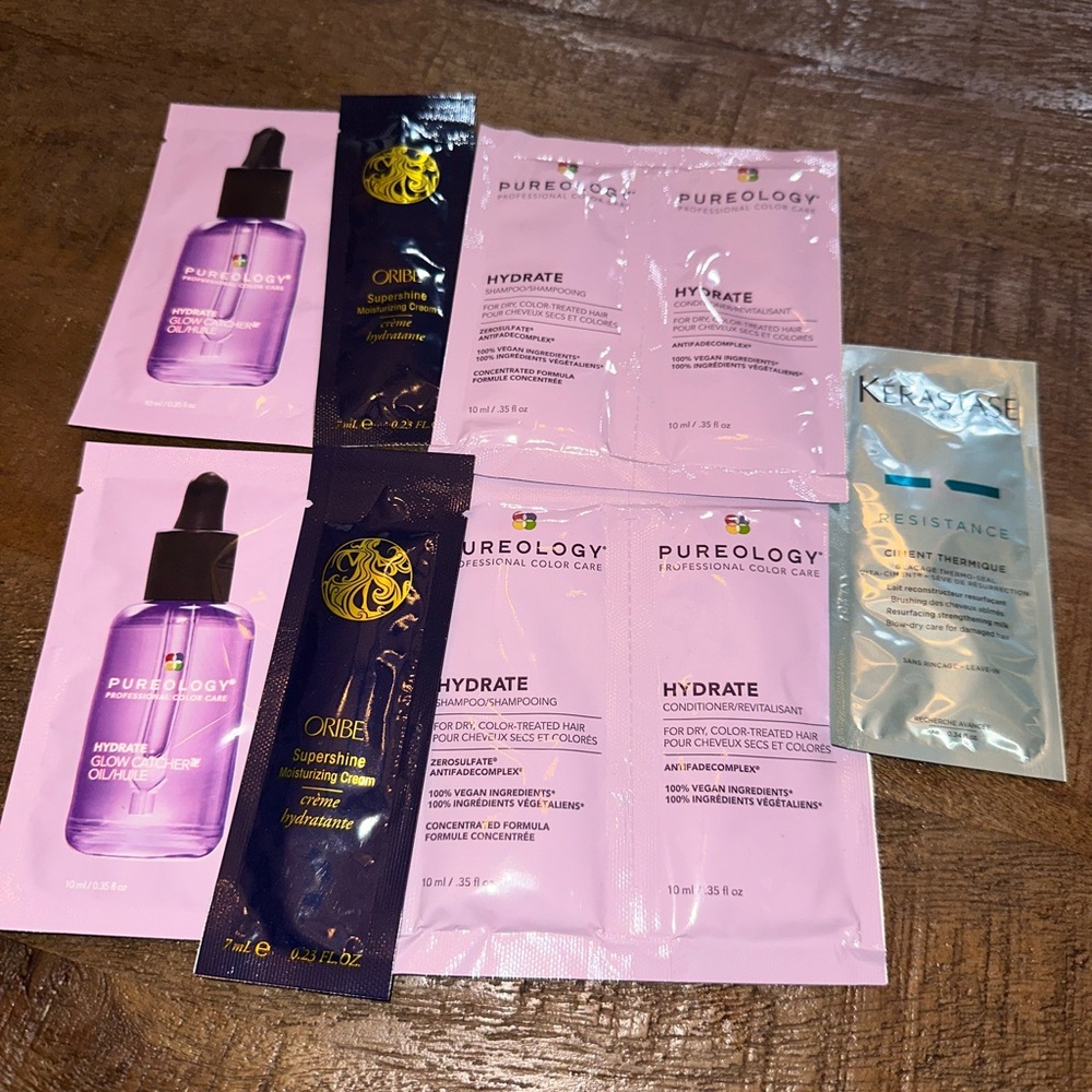 set of hair products - Oribe, Kerastase, Pureology
